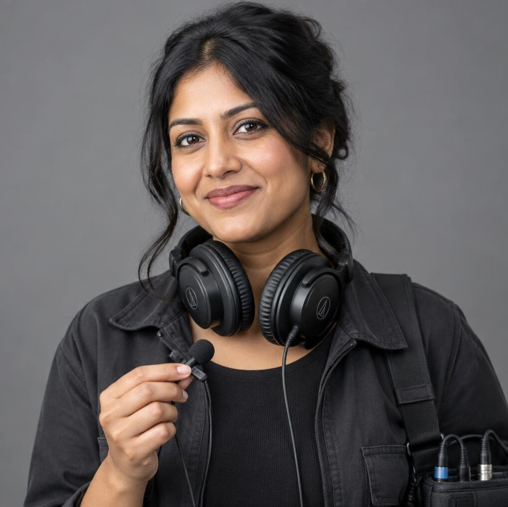 Portrait of a sound engineer wearing studio headphones